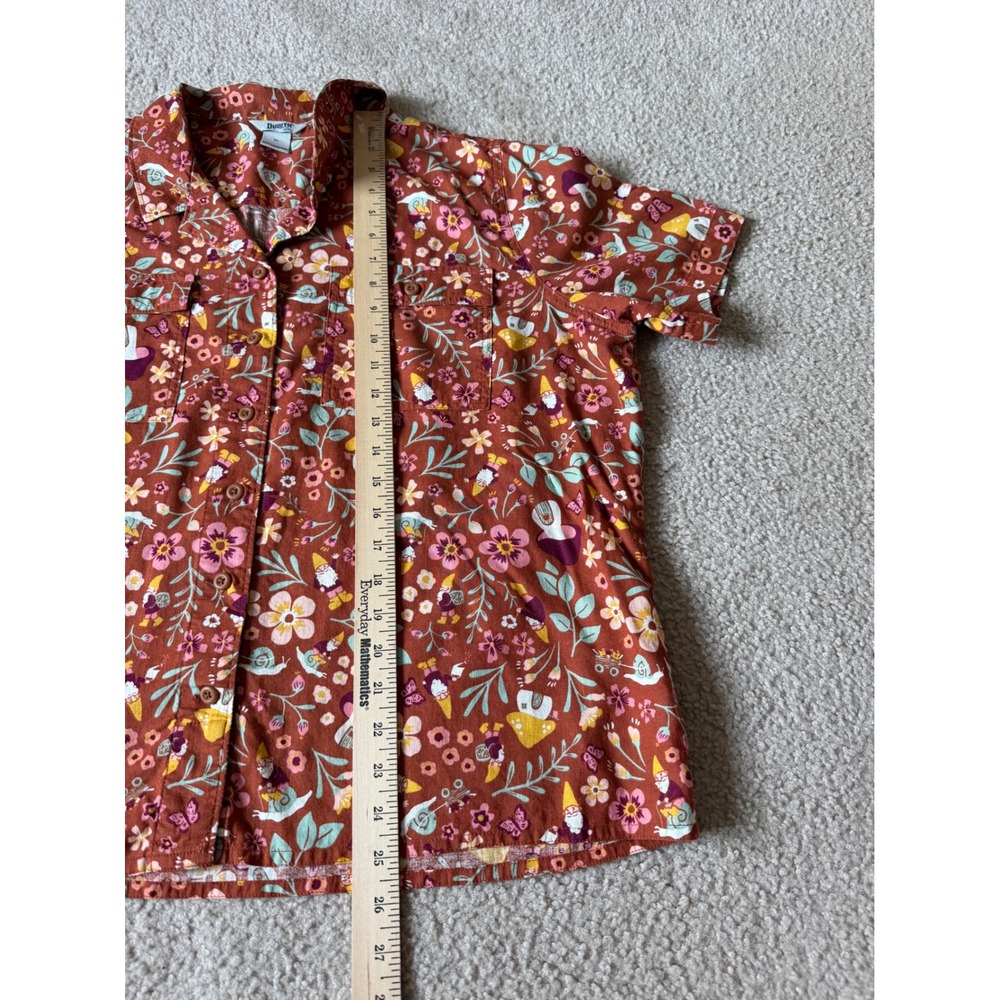 Duluth Trading Shirt Short Sleeve Artisan Hemp Mushroom Floral Camp Brown XL - Picture 6 of 8